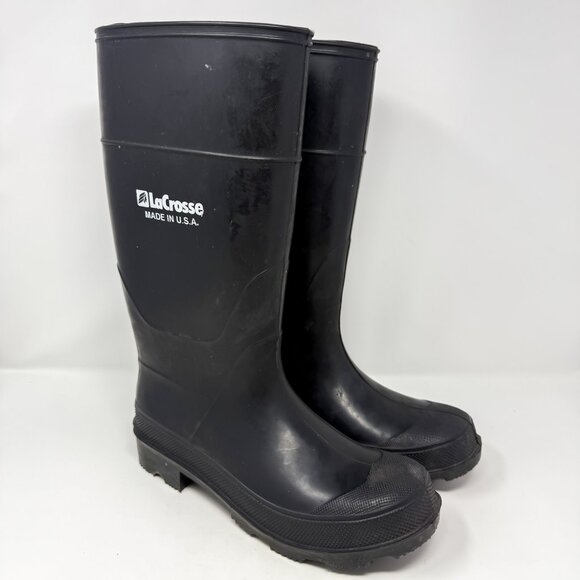 LaCrosse Rubber Boots Men's Size 10 Black Made in USA Waterproof Vintage Workwea - Picture 1 of 9